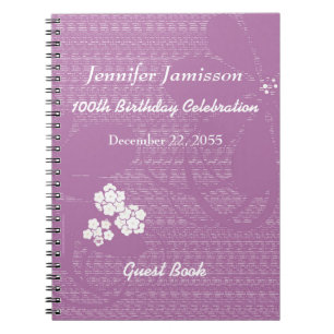 100th Birthday Party Gastenboek, Paarse Bloemen Notitieboek