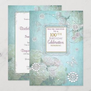 100th Birthday Party Invitation, Elegant Pastels Kaart