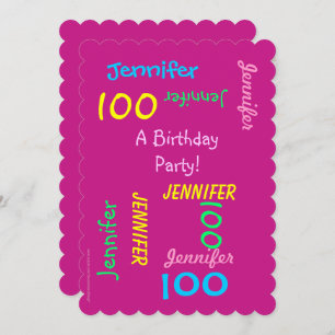100th Birthday Party Invitation Hot Pink past zich Kaart