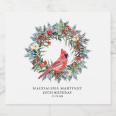 100th Birthday Party Red Cardinal Wreath Custom Sparkling Wijnetiket (Enkel label)