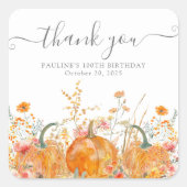100th Birthday Pumpkin Wildflower Custom Dank u Vierkante Sticker (Voorkant)