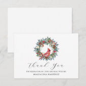 100th Birthday Red Cardinal Wreath Custom Flat Bedankkaart (Voorkant / Achterkant)