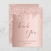 100th Birthday roos Gold glitter druppels bedankt Briefkaart (Voorkant / Achterkant)