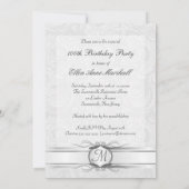 100th Birthday - Silver Damask Photo Invitation Kaart (Achterkant)