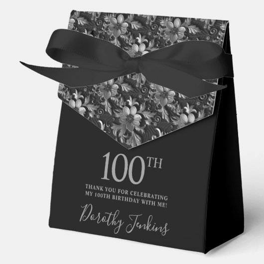100th Birthday Silver Floral Thank You  Bedankdoosjes (Voorkant)
