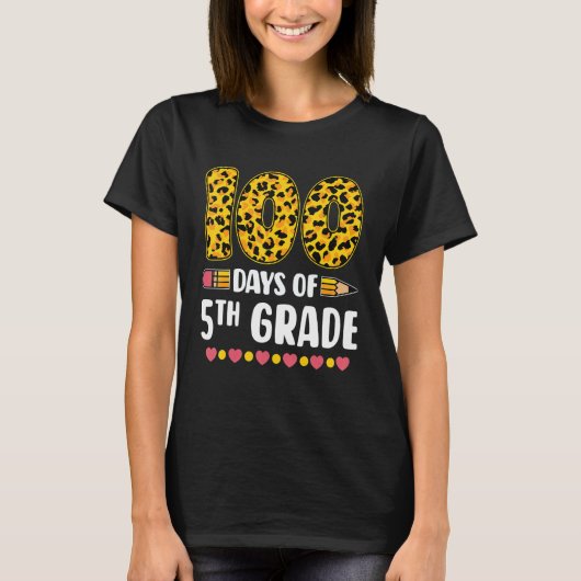 100th Day Of 5th Grade Teachers Leopard 100 Days O T-shirt (Voorkant)
