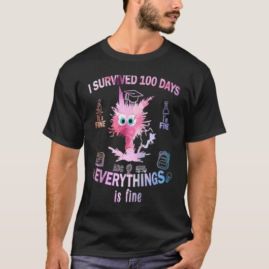100th Day of School Cat Tie Dye I'm fine everythin T-shirt (Voorkant)