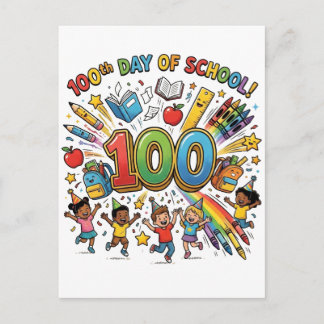 100th Day of School Colorful Celebration Design –  Briefkaart