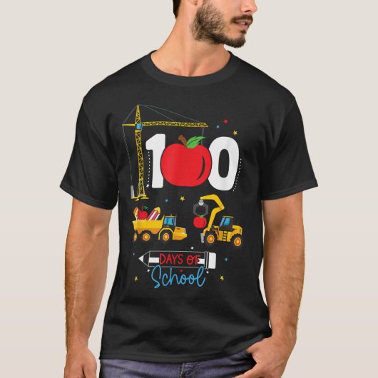 100th Day of School Construction Vehicles Teacher  T-shirt (Voorkant)