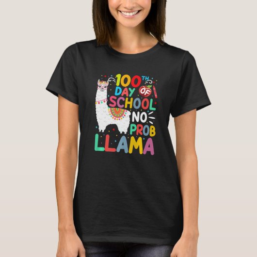100th Day of School No Probllama Llama 100 Days of T-shirt (Voorkant)