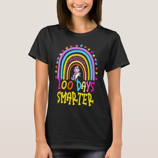 100th Day of School Teacher 100 Days Smarter Rainb T-shirt (Voorkant)
