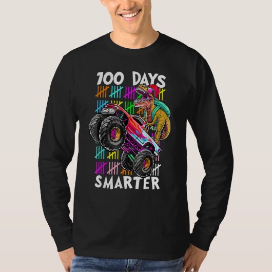 100th Day Smarter Dinosaur T Rex Monster Truck Boy T-shirt (Voorkant)
