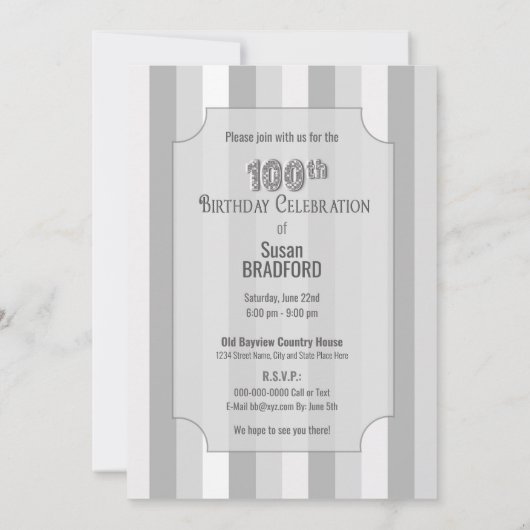 100th Invitation d'anniversaire, gâteau 3-Tier (Dos)