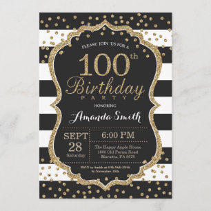 100th Invitation d'anniversaire. Noir et parties