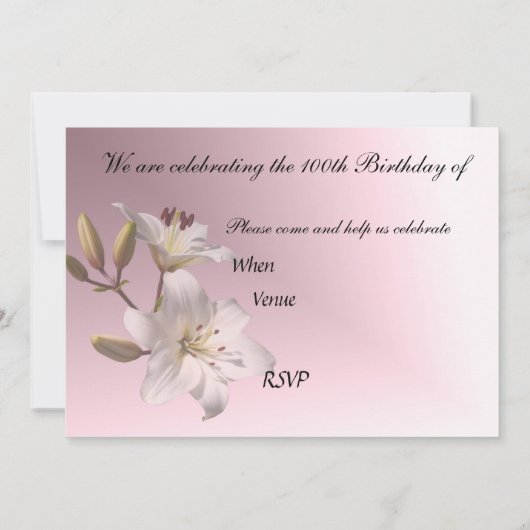 100th Invitation de fête d'anniversaire - lis (Dos)