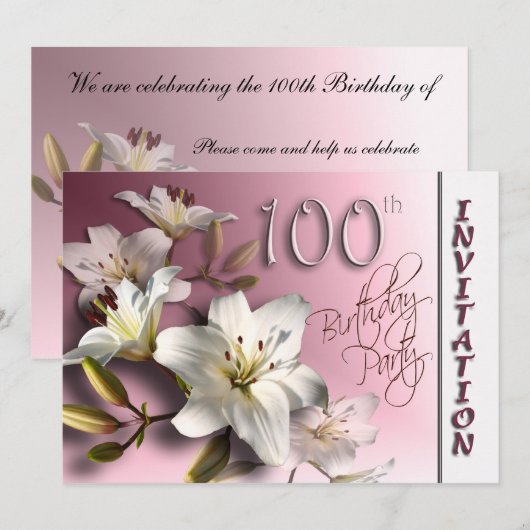 100th Invitation de fête d'anniversaire - lis (Devant / Derrière)
