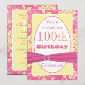 100th invitation florale blanche jaune rose (Devant / Derrière)