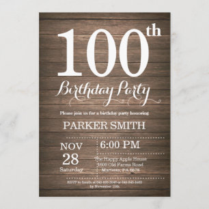 100th invitation rustique d'anniversaire