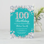 100th Invitation Teal d'anniversaire et diamant (Debout devant)