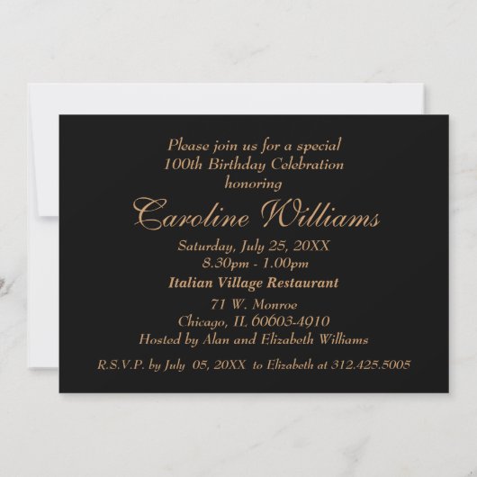 100th Invitations de coutume de célébration (Dos)