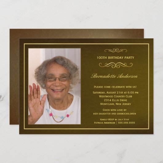 100th Invitations de fête d'anniversaire - avec la (Devant / Derrière)