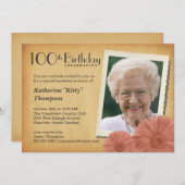 100th Invitations vintages de photo de marguerite (Devant / Derrière)