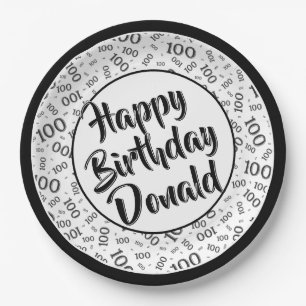 100th Party Willekeurig Nummer Patroon Zwart/Wit Papieren Bordje