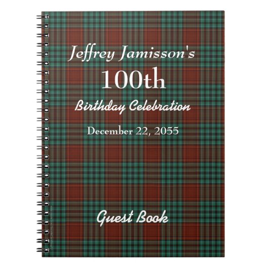 100th Plaid rouge et vert de livre d'invité de (Devant)