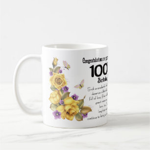 100th Rose jaune d'anniversaire et tasse de cadeau
