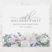 100tn Verjaardagsfeest Wit Rose Blauw Bloemen Cust Sparkling Wijnetiket (Enkel label)