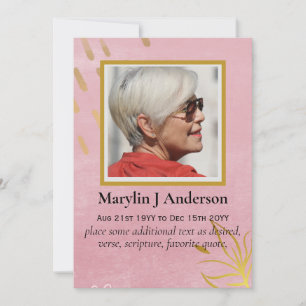100x Elegant Roze Goud FOTO Herdenkingskaart Gebe Kaart