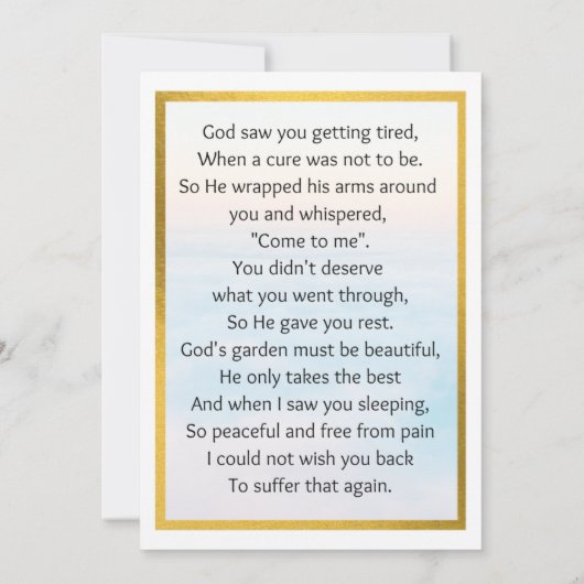 100x Élégante carte commémorative de prière en or (Dos)