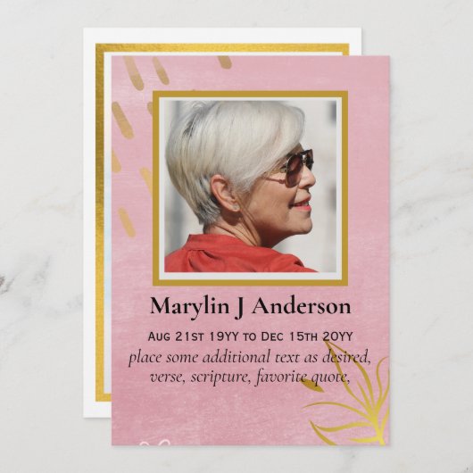 100x Élégante carte commémorative de prière en or  (Devant / Derrière)