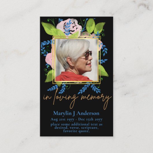 100x Joli bleu floral carte de prière (Devant)