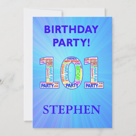 101e anniversaire Invitation de fête Ajouter un no (Devant)