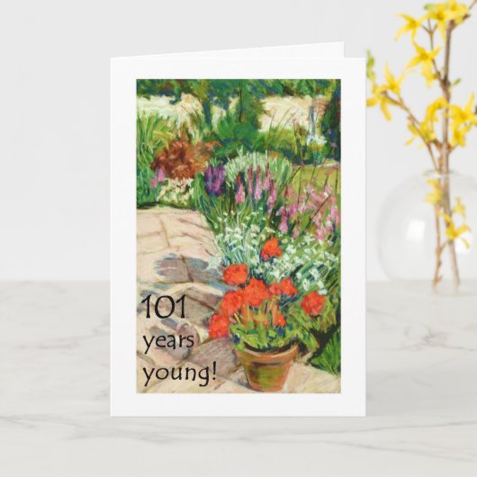 101e carte d'anniversaire - Geraniums rouges (Fleur jaune)