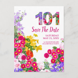 101e verjaardag bloem bloemen modern save the date aankondigingskaart