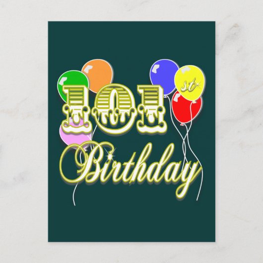 101e verjaardag met ballonnen briefkaart (Voorkant)