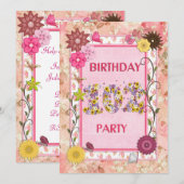 102e anniversaire invitation fête avec cadre fleur (Devant / Derrière)