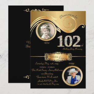 102e, Birthday Woman 102e, elegante art deco, zwar Kaart
