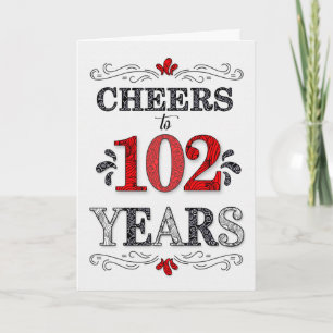 102e verjaardag gejuich in rood wit zwart patroon kaart