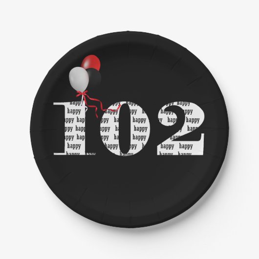 102e verjaardagsfeestballonnen papieren bordje (Voorkant)