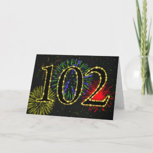 102e verjaardagskaart met vuurwerk kaart