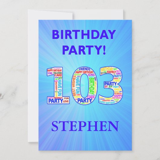 103e anniversaire Invitation de fête Ajouter un no (Devant)