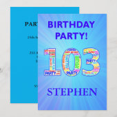103e anniversaire Invitation de fête Ajouter un no (Devant / Derrière)
