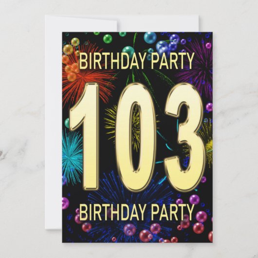103e anniversaire Invitation Feu d'artifice Bulles (Devant)