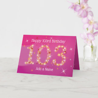 103e verjaardag - Sterrennummers - Roze - 103 jaar Kaart
