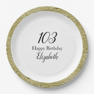 103e verjaardag Zwart Wit en Goud Papieren Bordje