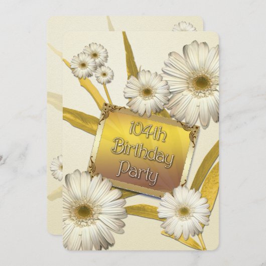 104e verjaardag Uitnodiging met madeliefjes (Voorkant / Achterkant)