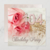104e verjaardagsfeestje, rozen en parels kaart (Voorkant / Achterkant)